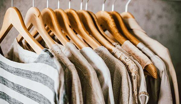 Clothes on rack in retail store